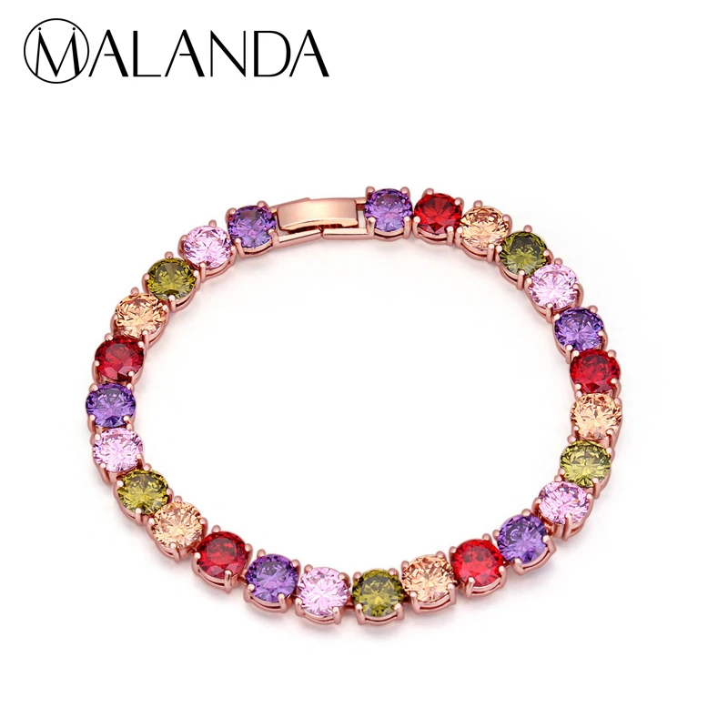 

MALANDA Fashion Colorful Round Shape Zircon Crystal From Swarovski Bracelets Bangles For Women Luxury Wedding Jewelry Gift 2018
