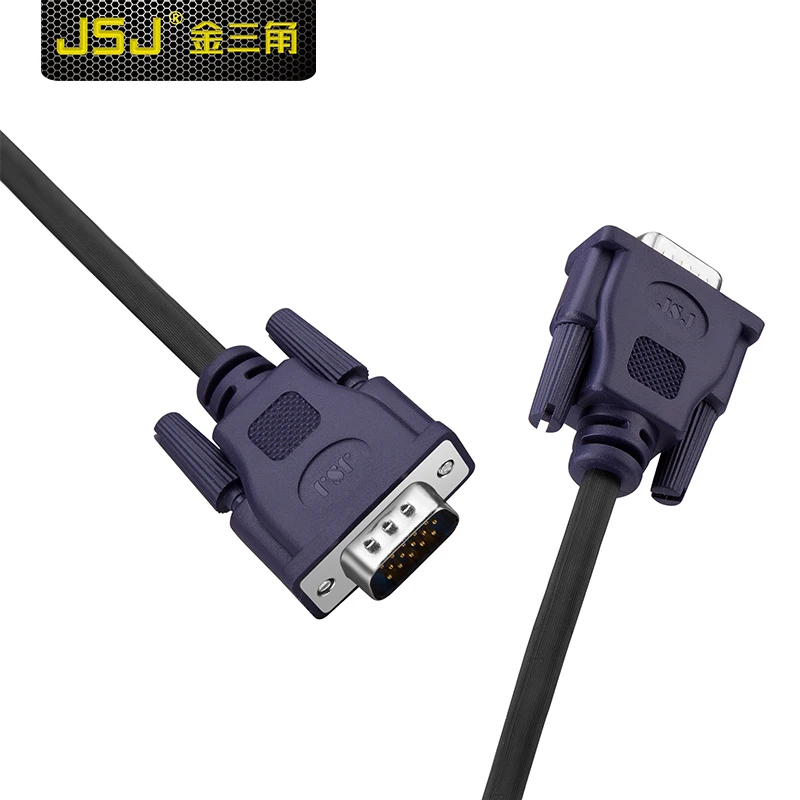 JSJ Projector Extension SVGA VGA Male to VGA Male HDTV Cable w/ Double Magnets Ring High Premium VGA Black Cabo