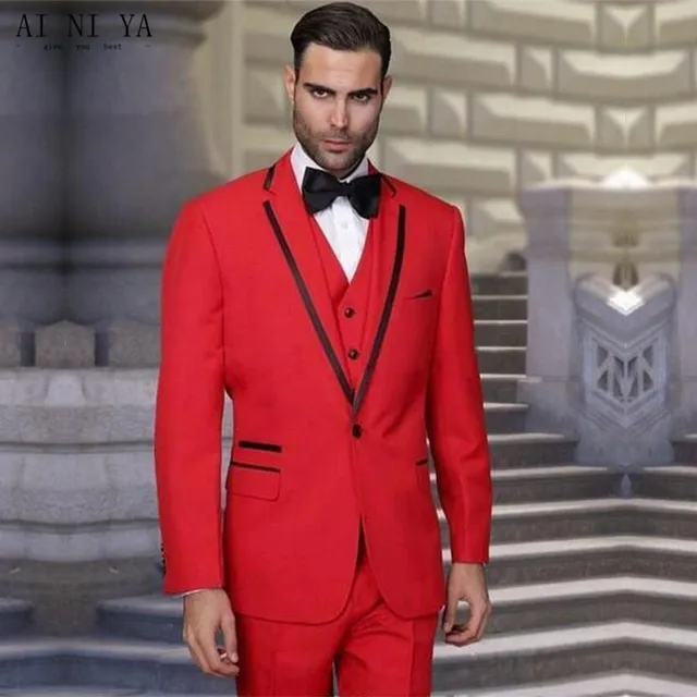Uomo rosso vestito da sposa sposo uomo d'affari per la sera PROM abiti su  misura vestito degli uomini|mens red suit|red suitsuit wedding - AliExpress