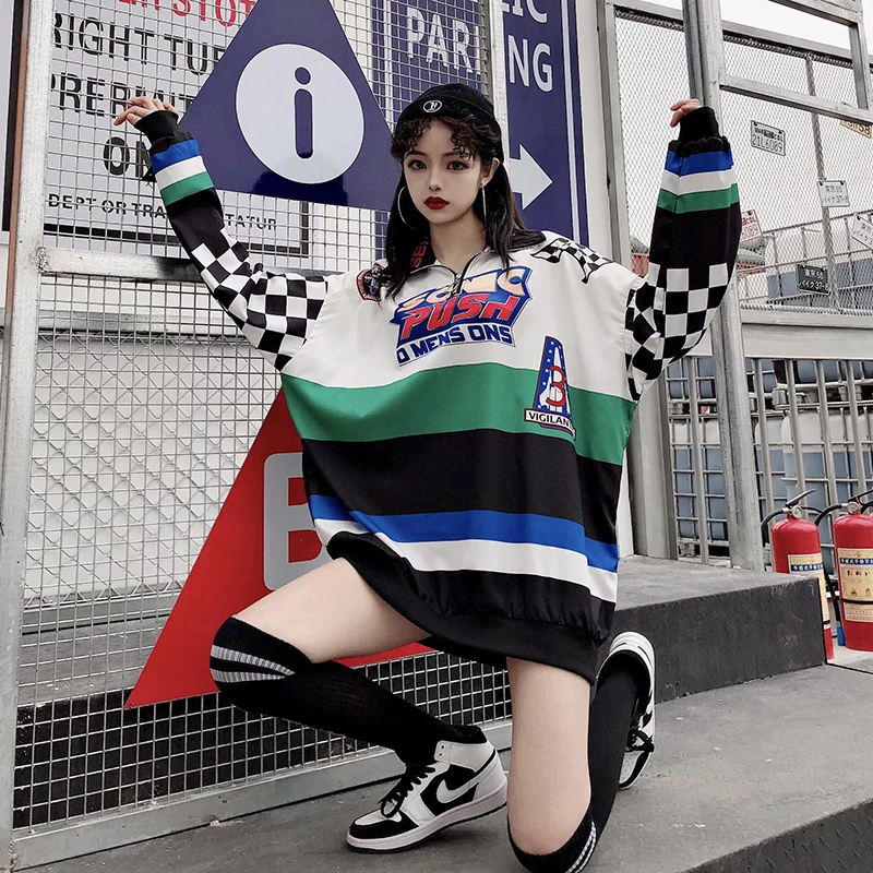 

INS New 2019 women ladies Harajuku streetwear bomber jackte windbreaker punk boyfriend loose korean Racing overcoat