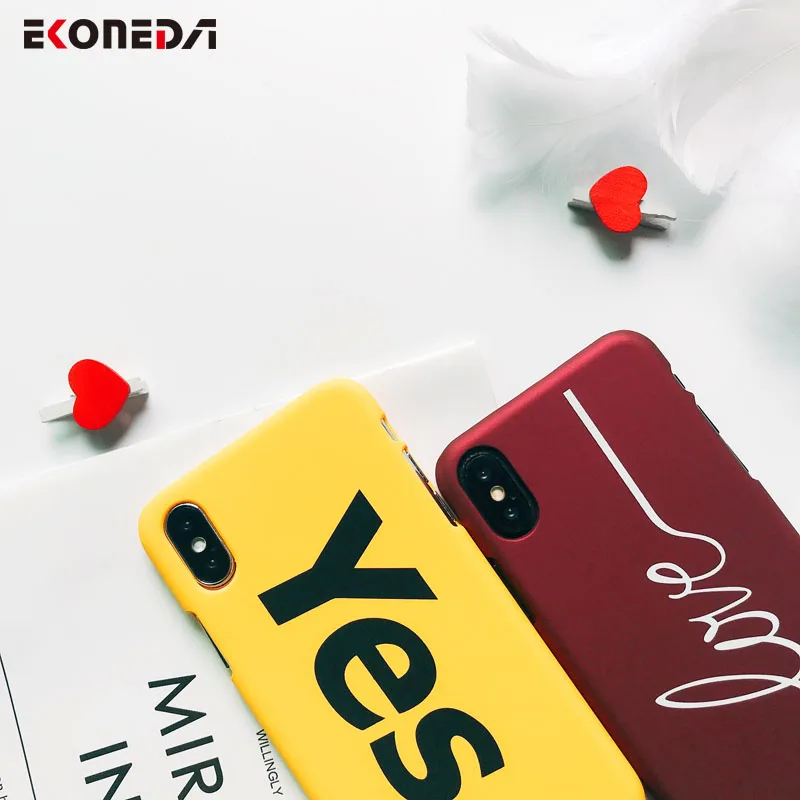 EKONEDA Matte Phone Case For iPhone 5 6 6S 7 7Plus 8 8Plus X XS Max Cute Words Patterned Plastic Cover Coque For iPhone 7 Case