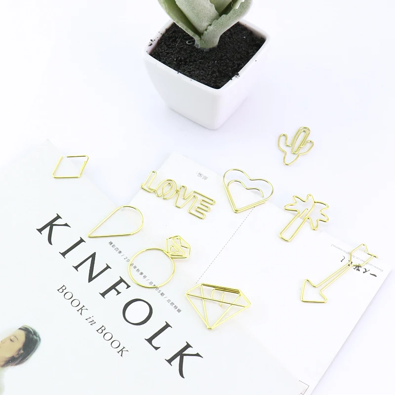 

TUTU 2018 new candy gold color metal office school paper clips stationery 20pcs/box fine cute student notebook bookmark H0237