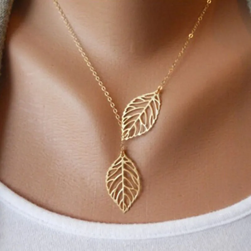 Fashion-Pendant-Necklace-Double-Leaf-Y-Shaped-Statement-Jewelry-For-Women-Girls-Boho-Simple-Alloy-Clavicle