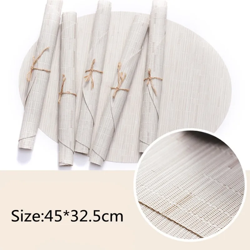 Bamboo Texture PVC Rectangular Mats Non-Slip Heat Insulation Braided Placemat Kitchen Restaurant Bowl Plate Cup Pad Table Mat
