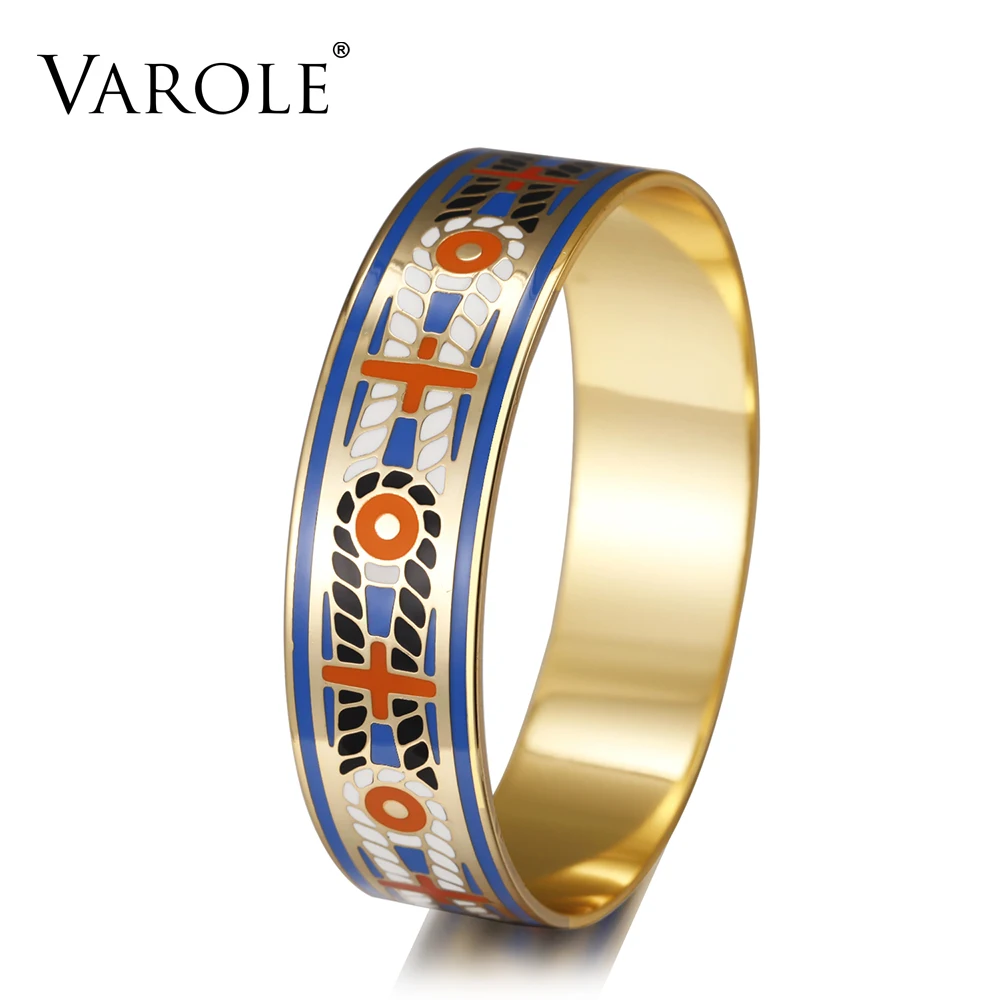 VAROLE 18mm Width Bohemia Enamel Cuff Bracelets Gold Color Elegant