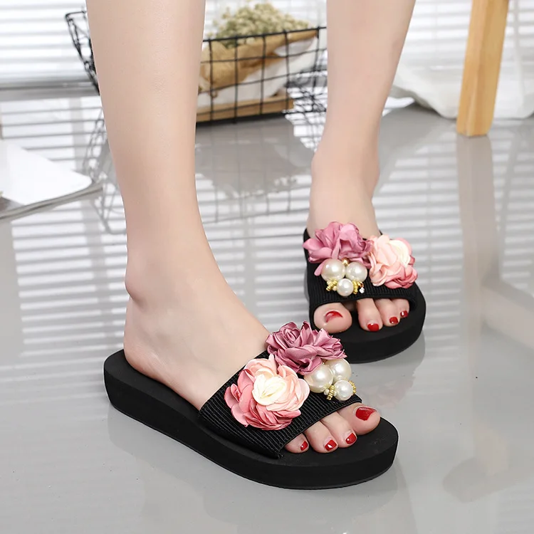 

POADISFOO 2019 Summer Sandals slippers, flowers, one-shoulder, thick-bottomed wedges, Fashion Beach shoes Slippers WNH-900-12
