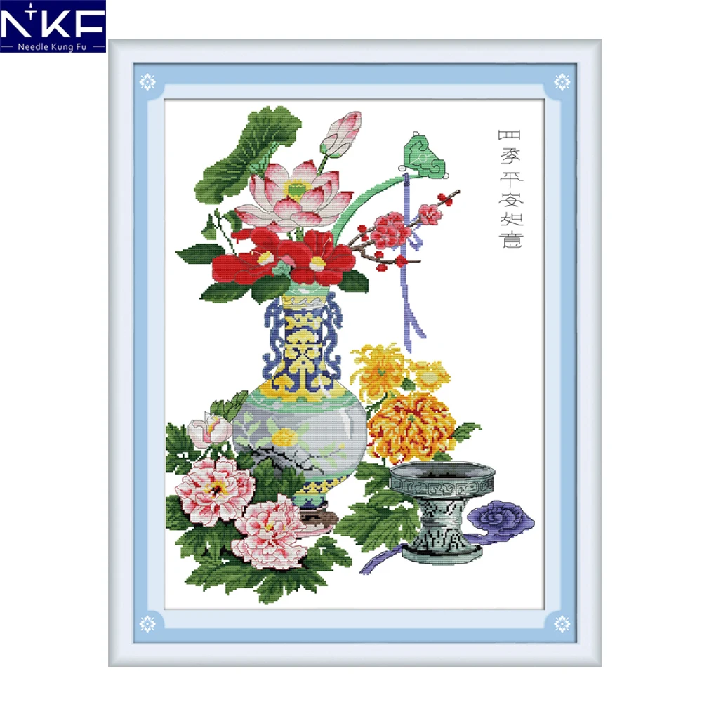 

NKF Peace in seasons flower style needlework embroidery sets cross stitch Christmas stocking patterns for home decoration