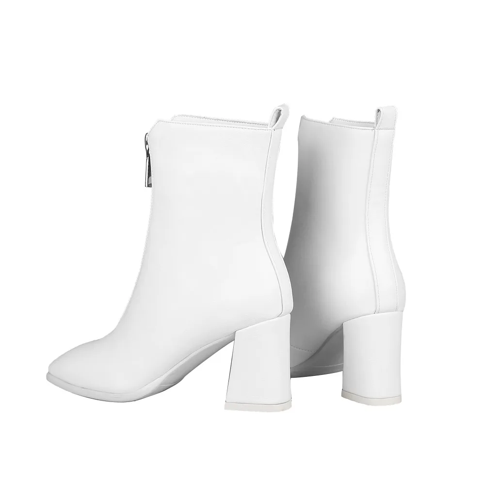 CDPUNDARI/ботильоны для женщин с квадратным носком; ботинки на высоком каблуке; женская зимняя обувь; Цвет черный, белый