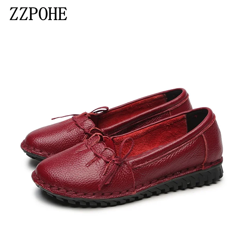 

ZZPOHE spring autumn new frenulum mother shoes fashion casual leather large size women's shoes Soft bottom comfortable flats