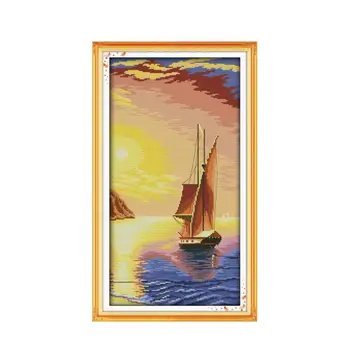 

Joy Sunday 11CT 14CT Chinese handmade DIY Cross Stitch Suite sea navigation sunset beauty wall decoration hanging paintings
