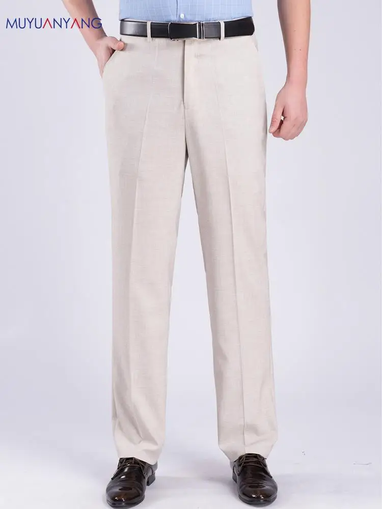Mu Yuan Yang высокое качество мужские шелковые брюки летний мужской костюм брюки против морщин длинные брюки для мужчин тонкие платья Брюки