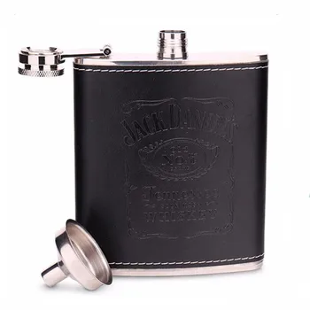 

7oz 8oz Portable Stainless Steel Hip Flask Flagon Whiskey Wine Pot Leather Cover Bottle + Funnel Travel Tour Drinkware Wine Cup