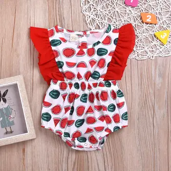 

2019 Summer Baby Boys and Girls Cotton Short Sleeve Romper Watermelon Printed children clothes 4pcs/lot