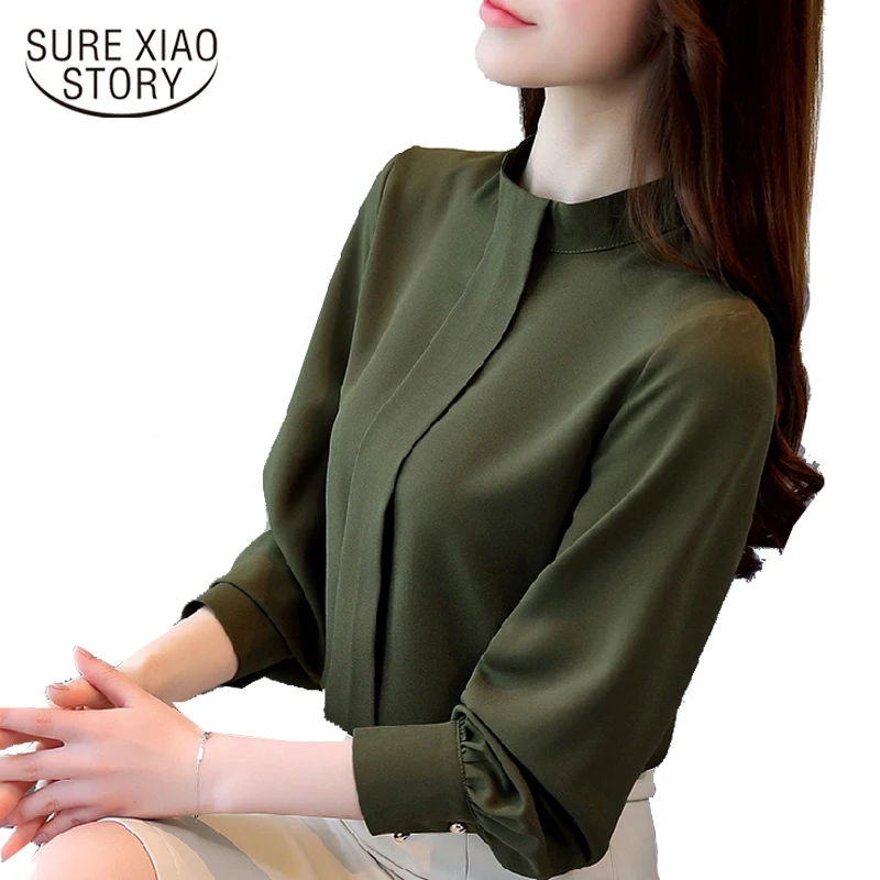 

new arrival 2018 spring blouse women's solid loose shirt office lady shirt female chiffon shirt fashion casual tops D208 30