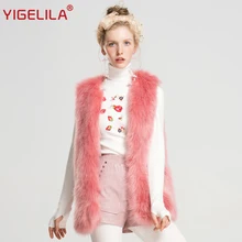 YIGELILA Latest Winter Women Fashion Slim O-neck Sleeveless Open Stitch Wide-waisted Pink Faux Fox Fur Vest Coat Overcoat 9652