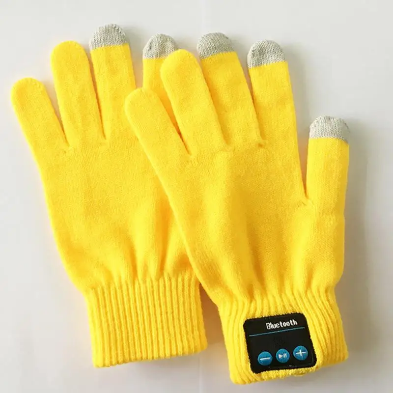 1 пара, женские и мужские перчатки, Bluetooth, датчик пальца, встроенный динамик/микрофон, перчатки унисекс, Осень-зима, теплые вязаные перчатки#2 - Цвет: Цвет: желтый