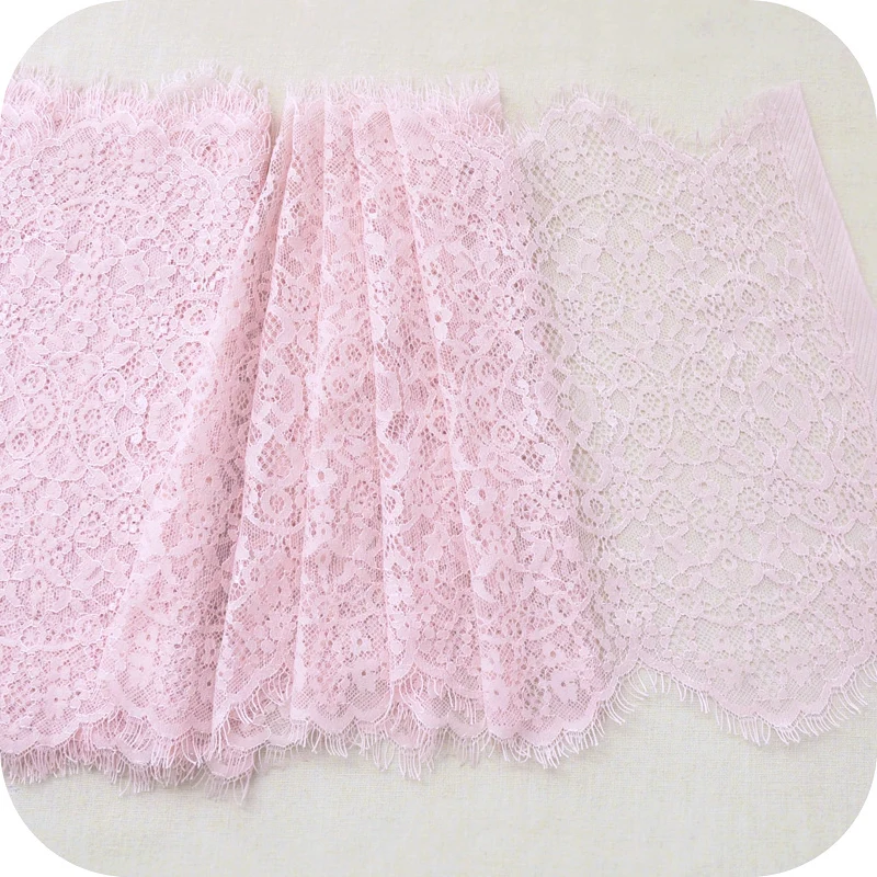 

3Meter/Lot 25cm pink embroidery eyelash lace fabric exquisite soft lace trim wedding dress decoration
