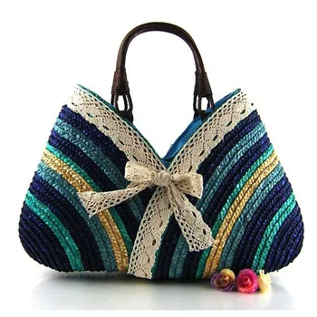 

WILIAMGANU Women Bag Fashion Rainbow Stripes Bow Big Luxury Handbags Women Bags Designer Straw Woven Summer Travel Beach Bag