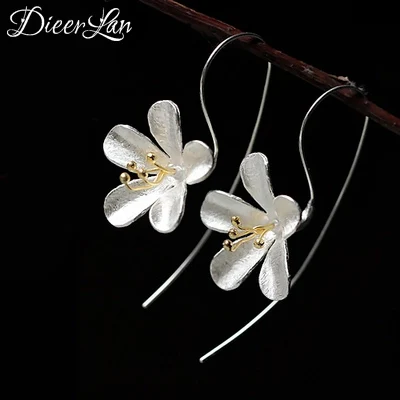 

2017 Summer Jewelry 925 Sterling Silver Flower Long Drop Earrings for Women Girls Fashion sterling-silver-jewelry