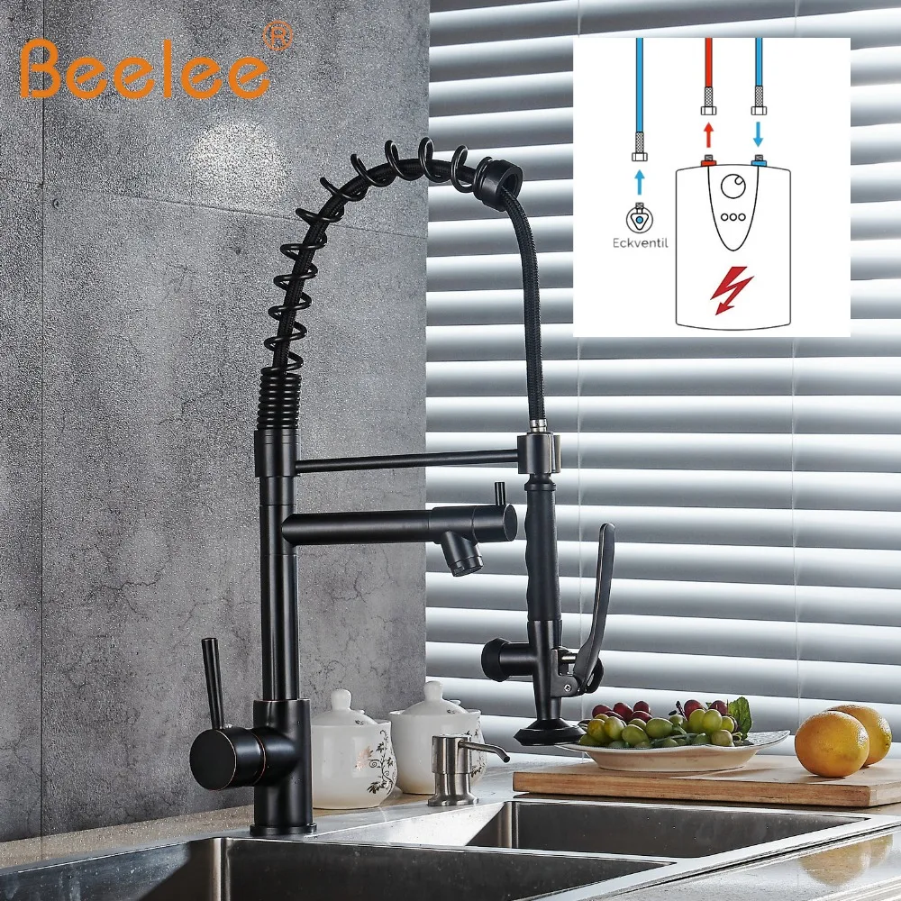 

Beelee Low Pressure Kitchen Mixer Faucet Pull Down Sprayer 360 Degree Rotatable Black torneira para Modern Tap robinet cuisine