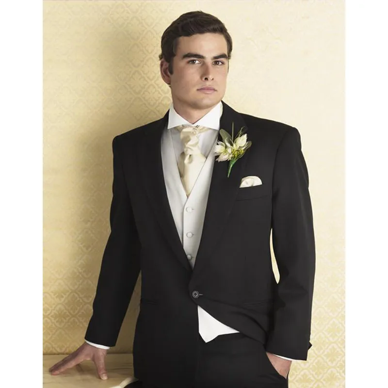244 Top Quality Black Men Suits 3 Pieces Wedding Suits For Men Tuxedos Notched Lapel Groom Wedding Suits(jacket+pants+vest)