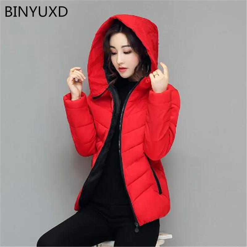 

2018 Winter Jacket women Plus Size Womens Parkas Thicken Outerwear solid hooded Coats Short Female Slim Cotton padded basic tops
