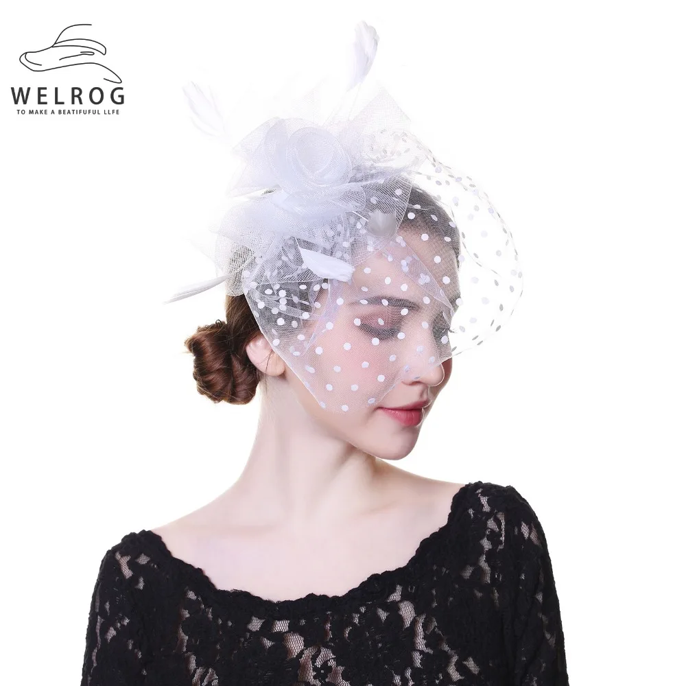 WELROG/белая свадебная вуаль для невесты, заколка для волос, ручная работа, сетчатая заколка для волос, Очаровательная шляпа, элегантная женская цветочная сетчатая шляпа для лица