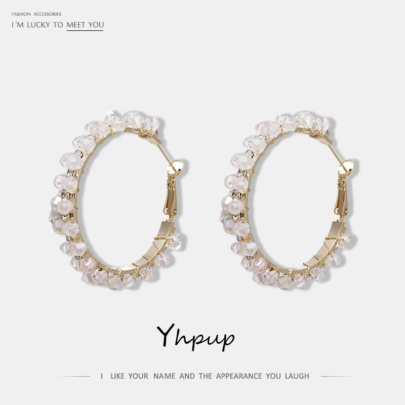 

Yhpup Trendy Luxury Transparent Crystal Hoop Earrings Copper Handmade Statement Earring for Bride Wedding Jewelry Gift 2019 S925
