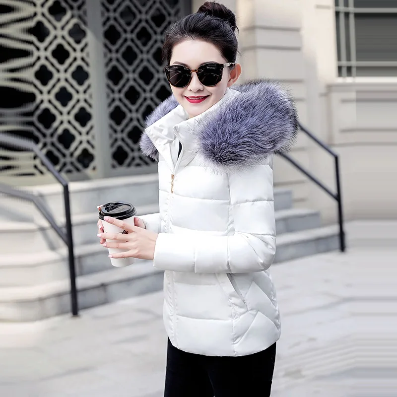 Парка с воротником из искусственного меха енота, Женская куртка-пуховик, зимняя теплая зимняя одежда, пальто, женская одежда, большие размеры, 5XL, женские куртки, парки - Цвет: White 2