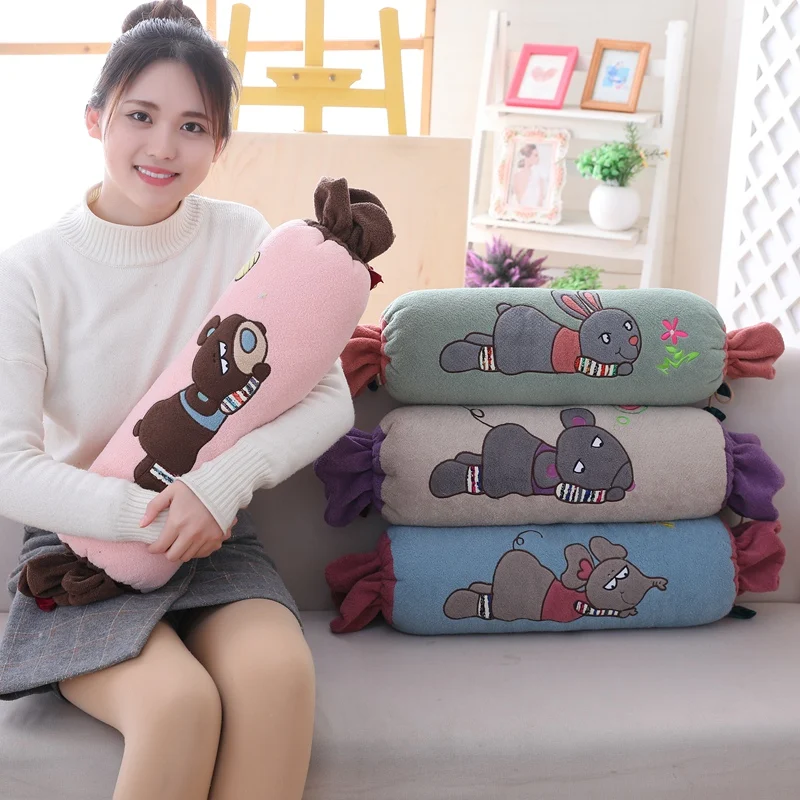 

60cm Plush Toy Mouse/Bear/Rabbit/Elephant Candy Pillow and Blanket 2in1 for Children's Gift