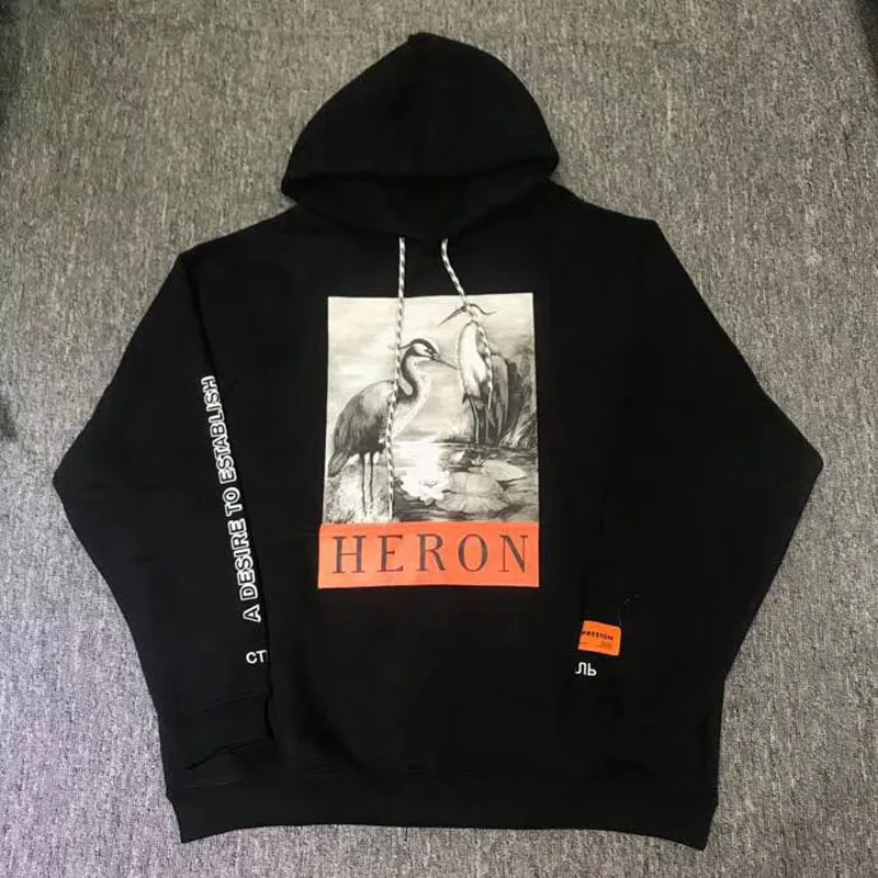 

Heron Preston Pullover Hoodies Men Women Cotton Hiphop Streetwear Sweatshirts Red-Crowned Heron Preston Hoodie 18 FW Embroidery