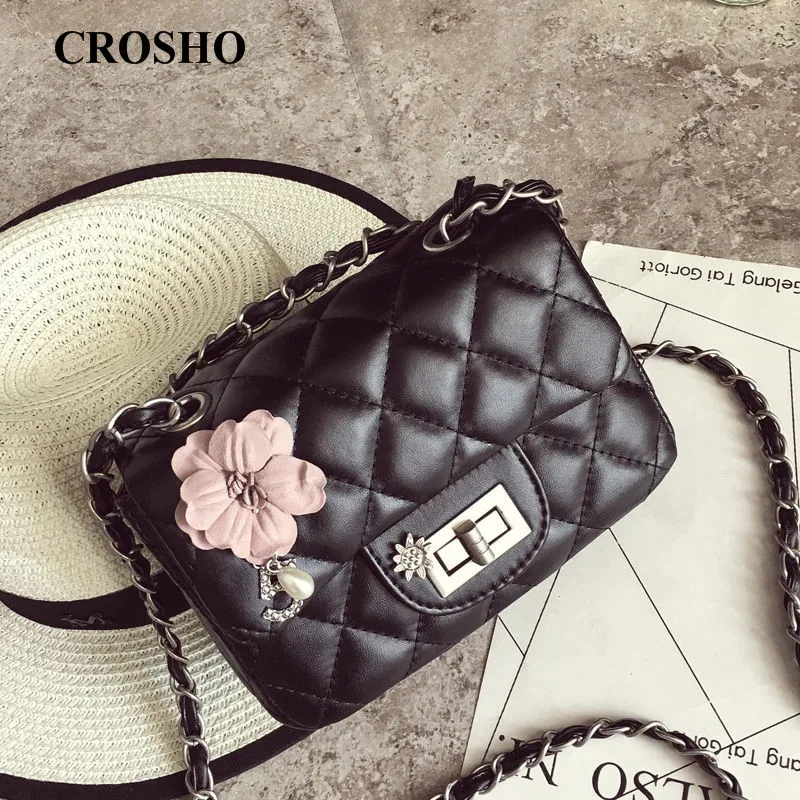

CROSHO Lace Chain Bag Flower Crossbody Bag Diamond Lattice Messenger Bags