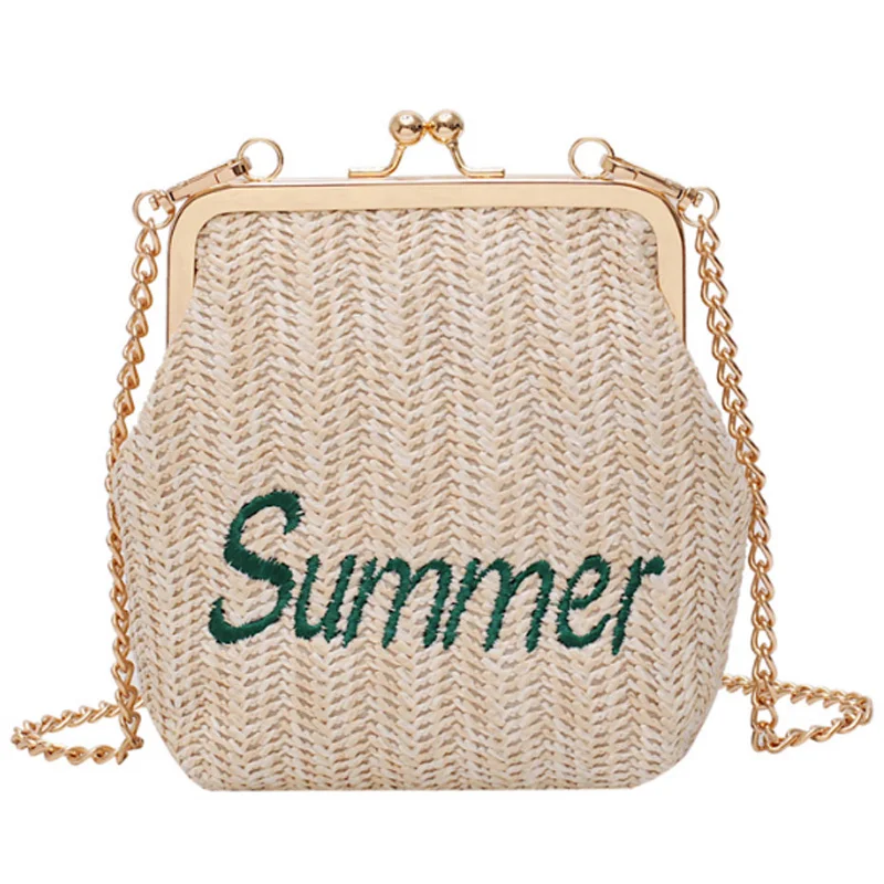 

Beach Straw Shell Clutch Bag Female Summer Bag Woven Embroidery Chain Small Handbag Knit Shoulder Messenger Bag