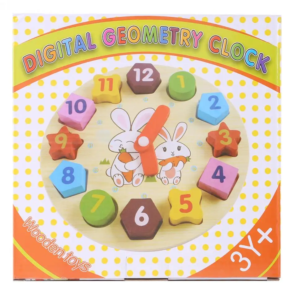 Children Cartoon Rabbit Puzzle Educational Wooden Digital Geometry Clock Toy Set Cartoon Educational Toy For Children