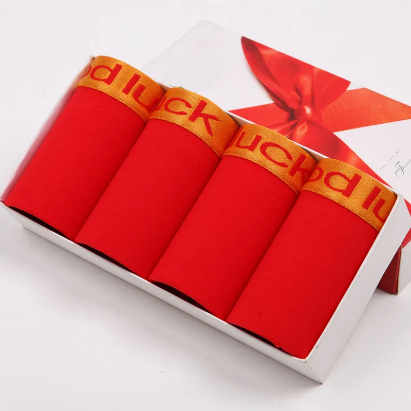 

Feilibin 4Pcs/lot Couple Underwear Red Men's Boxers Soft Cotton Women Panties Red for Good Luck Sexy Male/Female Underwear