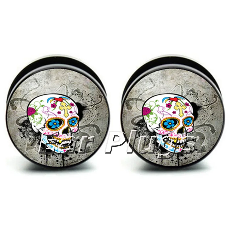Origin Mexican Sugar Skull Skeleton picture ear expander screws flesh