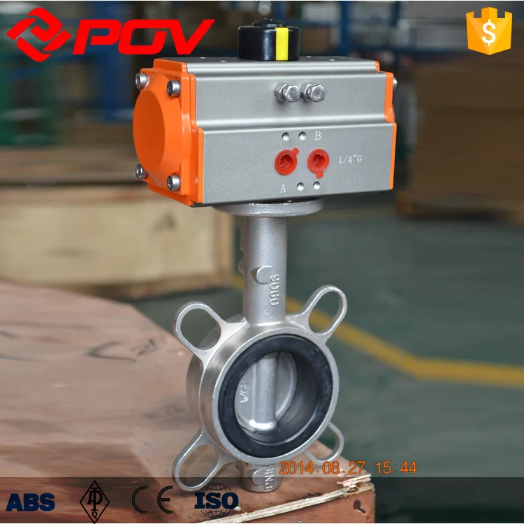 Wafer type stainless steel pneumatic butterfly valve