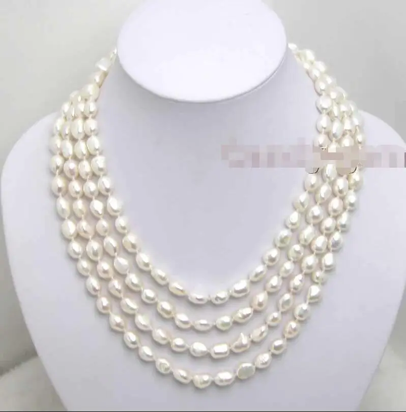 

FREE SHIPPING HOT sell new Style >>>>SALE Long 80" White 7-9mm BAROQUE natural Freshwater Pearl Necklace