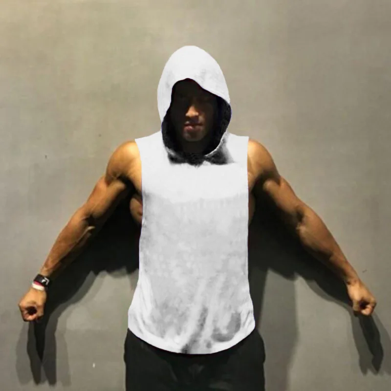 Мужская спортивная майка без рукавов с капюшоном|hooded tank top|hooded tankbrand tops |