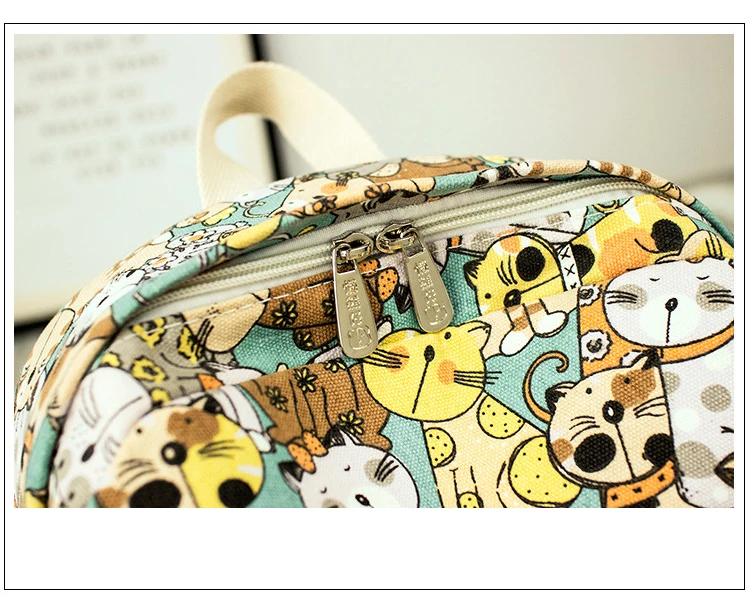 New Canvas Fabric Women Backpacks Cute Cat Animal Printing Girls College Daily Laptop Book Bags Travel Bagpacks Mochila