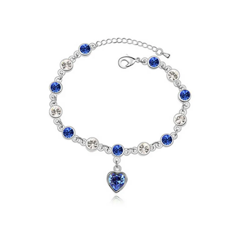 Синий браслет с кристаллом в форме сердца для женщин, роскошные серебряные ювелирные изделия, подарки для женщин, женские браслеты и браслеты, красная цепочка и звено - Окраска металла: bule