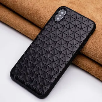 

iphonex case fitted leather iphone7 8 plus XR XS max 6 6s case water proof business cowhide Triangle Grain red green black