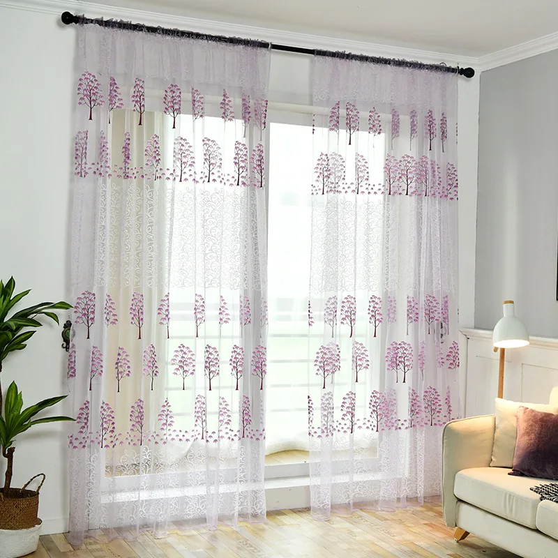 

Green Pastoral Leaves Embroidered Screens Romantic Purple Lace Side Living Room Bedroom Light Decorative Curtains C5A