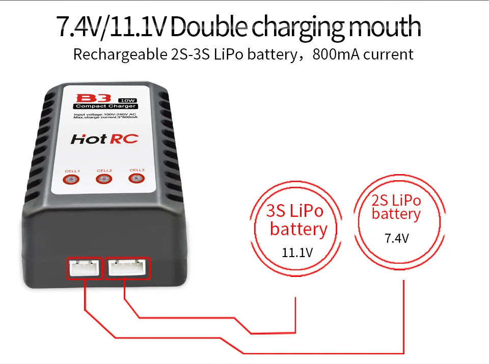 HotRc Imax B3 Компактный Баланс Зарядное устройство для 2S 3S 7,4 V 11,1 V литий-полимерный аккумулятор(EU US UK AU Plug