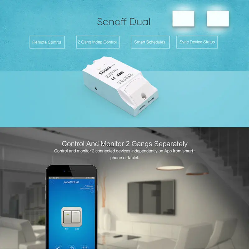 Sonoff Dual 2CH Wifi выключатель света мульти-устройство управления Светодиодный переключатель управления два устройства беспроводной умный переключатель с Alexa Google Home