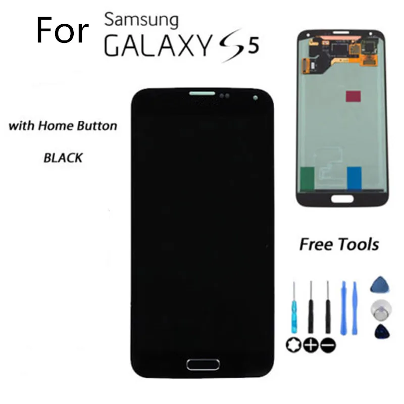 

Original Amoled LCD for SAMSUNG Galaxy S5 G900M G900A G900T G900FD LCD Display Touch Screen Digitizer + Home button+Glass+Tools