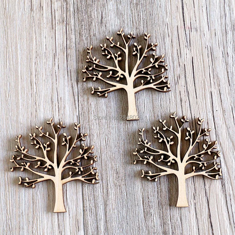 Tree with Leaves Wooden Embellishments for Craft,Wooden Ornament