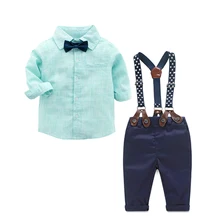 Коллекция года, детская одежда костюмы для малышей Костюмы джентльмена для маленьких мальчиков зеленая рубашка+ штаны Nary комплекты одежды для детей