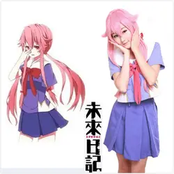 COSFANS Новинка 2018 года Прямая доставка Горячие Будущее Дневник Gasai Yuno Mirai Nikki школьная форма косплэй костюм парик платья для Хэллоуина