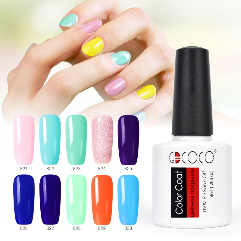 10 piezas * Color 8 ml Gel Kits de GDCOCO remojo LED UV Gel de esmalte de uñas de larga duración Gel laca capa Base de imprimación NoWipe